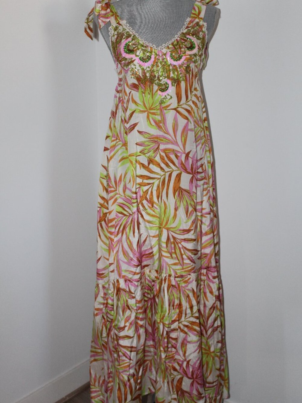 NWT MISS JUNE Paris Isla V-Neck Sequin Maxi Cover Up Dress One Tie Bow One Size - Picture 2 of 7